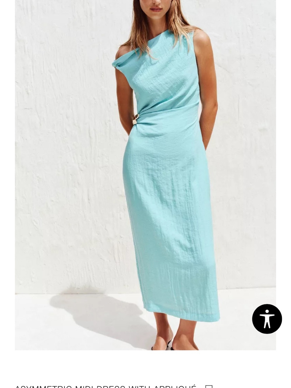 Zara One-Shoulder Aqua Midi Dress with Side Ring